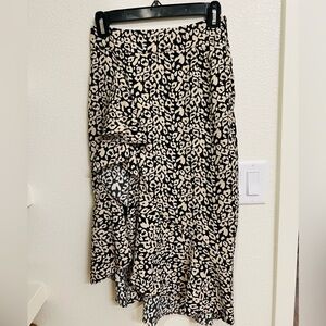 Black and Cream Wrap Midi Skirt